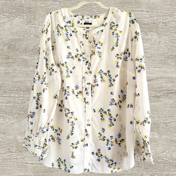 ☘️ 3/$17 Talbots Floral Long Sleeve Button Down Shirt Ruffle Detail XL - Picture 8 of 10